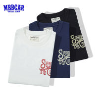 MBBCAR เสื้อยืดแขนแขนสั้นคอกลมสำหรับผู้ชายผ้าฝ้าย220G พิมพ์ลายตัวอักษรแบบย้อนยุคหนาสำหรับฤดูร้อน