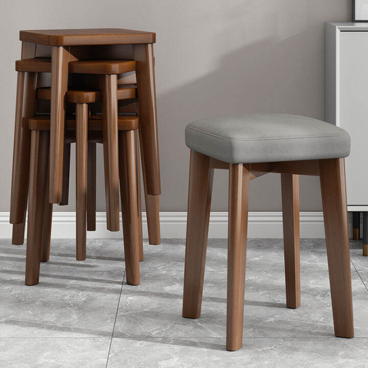 Wooden stool, solid wood soft seat stool, high square stool, dining ...