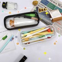 ﹉ 2021 new large-capacity zipper transparent pencil case school pencil case office school stationery storage box