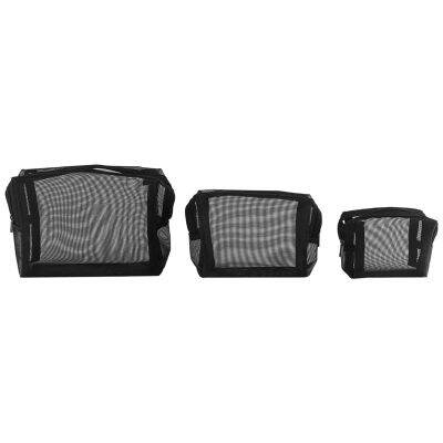 Black Mesh Makeup Bag See Through Zipper Pouch Travel Cosmetic and Toiletries Organizer Bags Pack of 3(S,M,L)