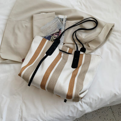 Luxury Stripe Designer High Capacity Handbag for Women  Fashion Brand Designer Shopper Canvas Kawaii Tote Shoulder Bag