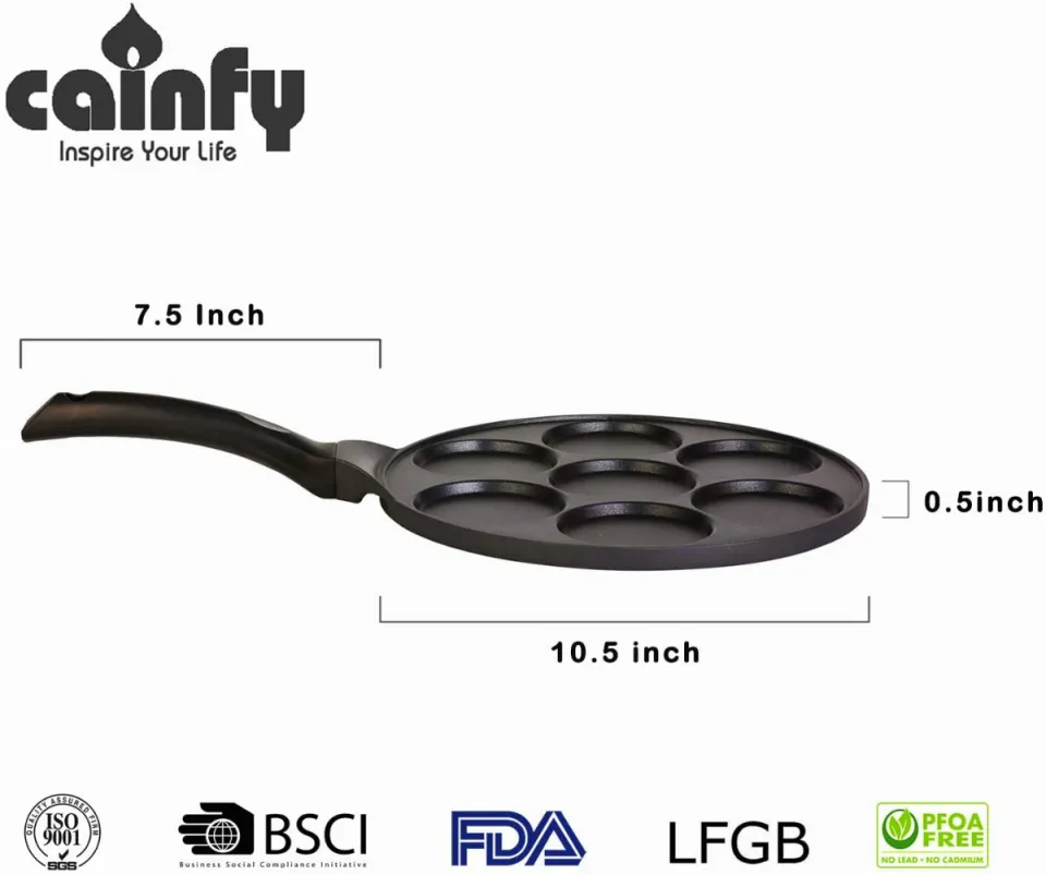 Cainfy Pancake Pan Maker Nonstick Induction Compatible, 10.5 inch Mini Non Stick Silver Dollar Grill Blini Griddle Crepe Pan,7 Molds Cake Egg Cooker