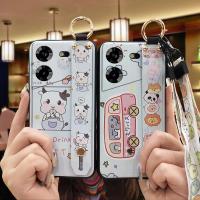 Fashion Design Durable Phone Case For Tecno Pova5 4G Phone Holder protective Wrist Strap Soft case Cartoon Waterproof