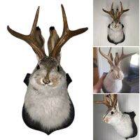 Jackalope เครื่องตกแต่งฝาผนังตำนานล่าสุดของเขากวางเรซิ่นศิลปะที่แขวนผนังตัวอย่างสัตว์จำลองสำหรับตกแต่งบ้าน