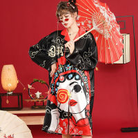 2022 new Chinese style pajamas womens spring and autumn suits long-sleeved ice silk national tide palace Hanfu shirt collar nightdress home service