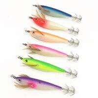 【cw】 9.5cm/10g Artificial Squid Jig Fishing Lures Wood Shrimp Prawn Spinnerbait Cuttlefish Bait Tools ！