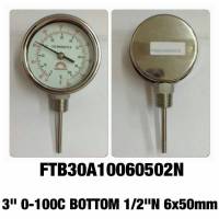 "SAFE" Thermometer gauge เกจวัดอุณหภูมิ หน้าปัด Dial 3"  Range 0-100 C ,0-150 C เกลียวลงล่าง1/2"NPTxL50mm