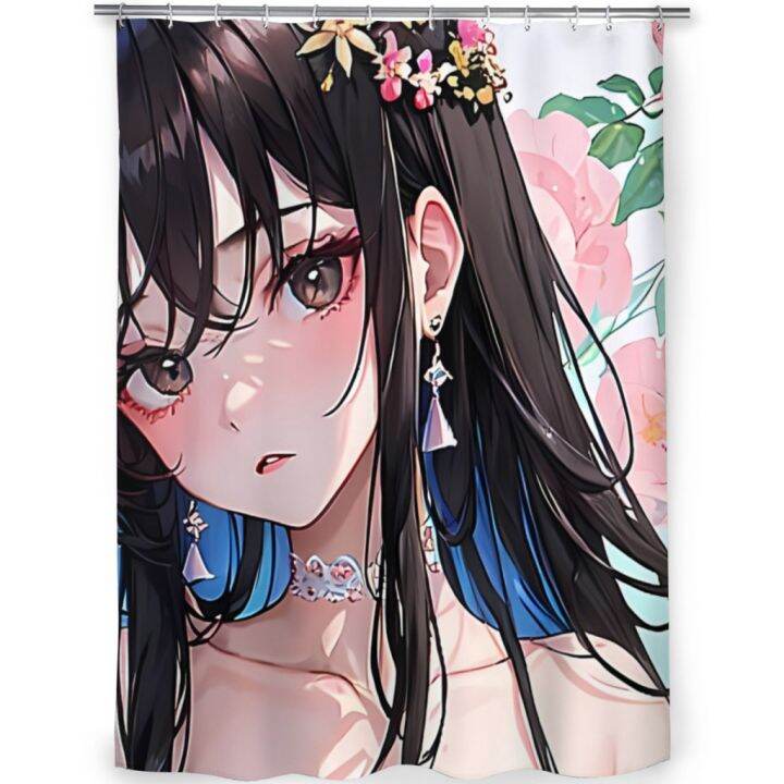 cute-black-haired-anime-girl-bathroom-shower-curtains-anime-girl-waterproof-partition-curtain-designed-home-decor-accessories