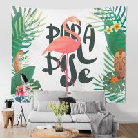 Tapestry Wall Decor Green Leaves And Flamingo Background Cloth Bedroom Peach Velvet 3D printed Home Decoration Hanging On The Wall