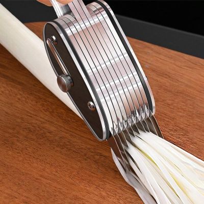 Stainless Steel Scallion Slicer Chopped Onion Cutter Retractable Chopped Green Onion Cutter W/Brush Multifunctional Kitchen Tool