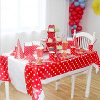 Suit 12 People High Quality Stamping Disposable Tableware Set Red Dot Plate/Napkin Kids Happy Birthday Party Wedding Decor