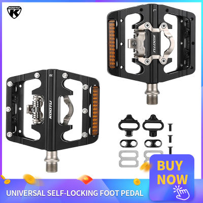 KOOTU Mountain Bike Pedals Sealed Clipless 9/16" With Locking Pedals Flat Pedals Clipless Locking Pedals For SHIMANO SPD System All Aluminium Dual Purpose Pedals With Safety Reflective Strips