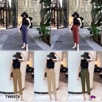 P6976 	Set เสื้อแขนกุดแต่งเว้าไหล่เดี่ยว+กางเกงขายาว  Set of sleeveless top + one-shoulder pants