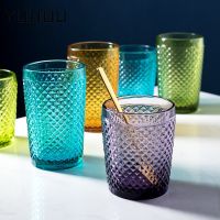 【jw】₪  European-style Embossed Glass Color Beer Wine Cup Household Glasses