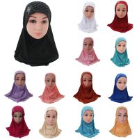 【CW】 Kid Muslim Hijab Scarf School Rhinestone Child Headwear Abaya Nace Cover Bonnet Shawl Wrap Headscarf 2-6Y