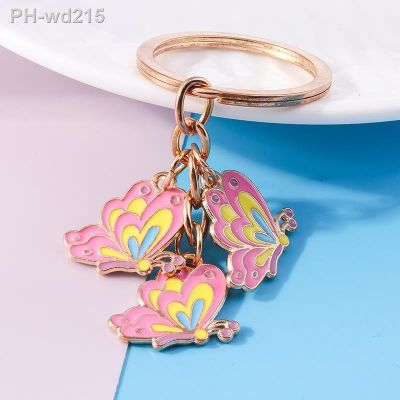 Cute Enamel Animal Keychain Charms Colorful Butterfly Key Rings for Women Girls Handbag Pendant DIY Handmade Jewelry Accessories