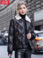 2023 Spring winter Haining leather down jacket womens short style mink hair collar fashion casual embroidered sheep fur coat