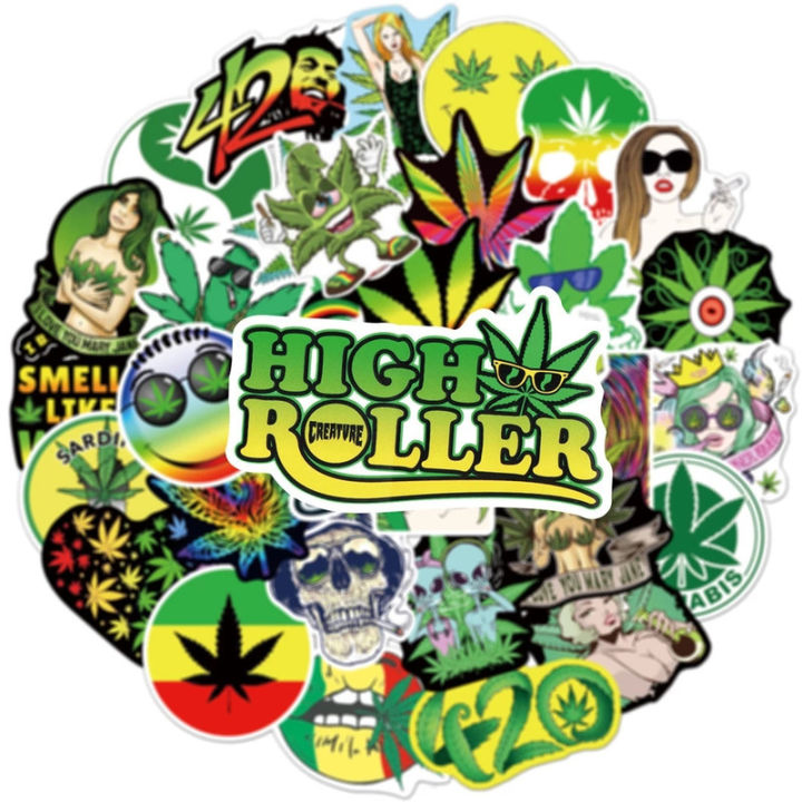 ส่งไว-hemp-leaf-420-rasta-stickers-สติ๊เกอร์คุณภาพสูง-กันน้ำ-ใช้งานง่าย-diy-phone-helmet-luggage-notebook-laptop-car-suitcase-waterproof-graffiti-kids-sticker-toy