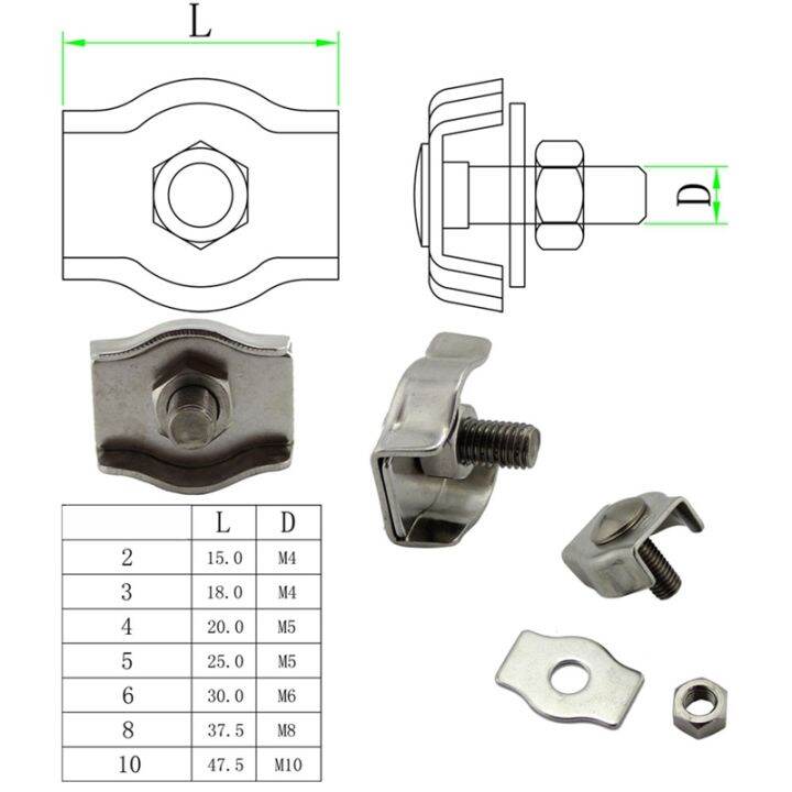 lovingmylifeที่หนีบเชือก1pc-2mm-3mm-4mm-5mmสายยึดเชือกที่หนีบเชือกthimble-simplex-duplex-316-a4สแตนเลส