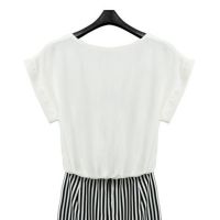 Summer Women Letter Print Striped Casual Pencil Skirt Short Sleeve Midi Dress