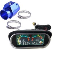 Free Shipping 12 24V Auto LCD Water Temperature Voltmeter Gauge 2 in 1 With Joint Pipe Adapter 1/8NPT OD 26MM-40MM