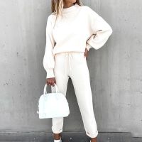 【DT】hot！ Tracksuits Womens Fleece Sweatshirt Sets Lantern Sleeve Pullover Drawstring Pants Set Clothing 2021Autumn Sportswear