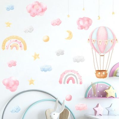 Rainbow Hot air Balloon Wall Sticker for Decoration Bedroom Wall Decorations for the Room Childrens Room Decor Sticker Home DIY
