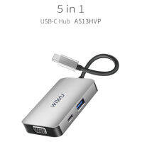 Wiwu 5 in 1 USB-C HUB พร้อมพอร์ต 4K HDMI/VAG,พอร์ตชาร์จ USB C,พอร์ต USB 3.0 และสเตอริโอสำหรับแล็ปท็อปและอุปกรณ์ Type C อื่นๆ