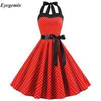 【Ladies shop】 SexyWhite Polka DotAudrey Hepburn RobesPin Up50s 60S GothicDresses แม่บ้าน Vestidos