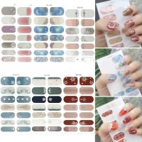 ERYRG 14เคล็ดลับ/แผ่นกันน้ำแฟชั่น DIY สีสันดอกไม้ไล่ระดับสีแผ่นติดเล็บเล็บแบบครอบปิดเต็มสำหรับผู้หญิงสติ๊กเกอร์กาวเล็บ3D เล็บปลอมสติกเกอร์ตกแต่งเล็บ