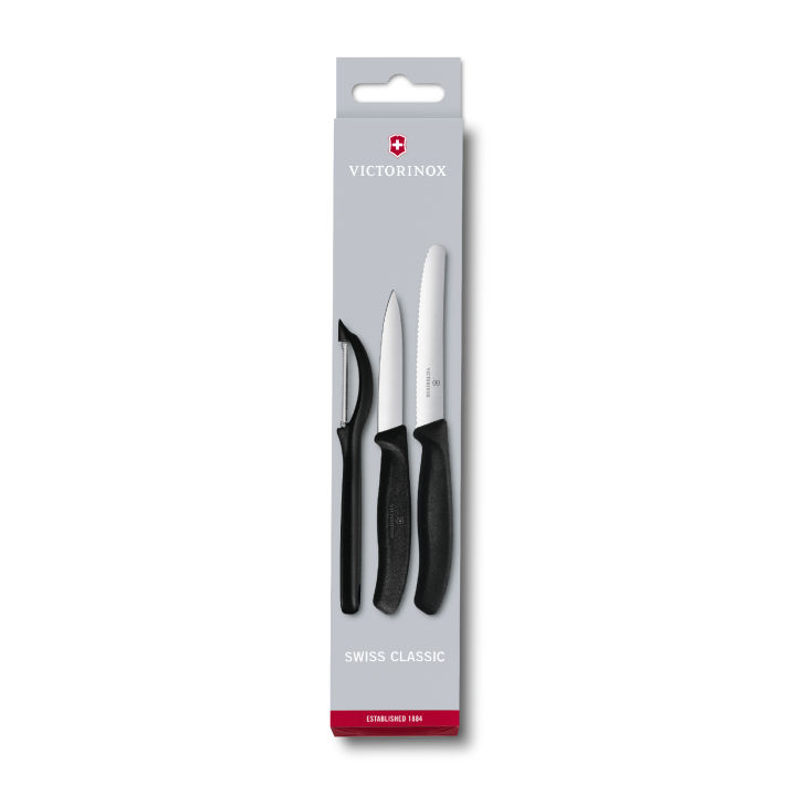 Victorinox มีดครัว Kitchen Knives - Paring Knife Set with Peeler 3 pcs, Black (6.7113.31)