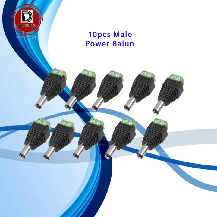 10pcs 12V DC Male Power Balun Plug Connector for CCTV LED and more