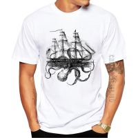 Hipster Homme Octoship Design Men Tshirt Funny Octopus Printed Graphic Tshirt Cotton Tees For Man