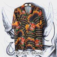 INFINITE เสื้อฮาวาย ผ้าพรีเมี่ยม อก 40-60 นิ้ว พิมพ์ลายคาบูกิส้ม 452