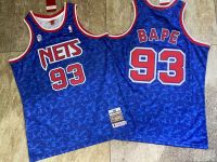 ตาข่าย Brooklyn ผู้ชาย #93 BAPE MITCHELL NESS เสื้อเจอร์ซีย์ไม้เนื้อแข็ง-สีน้ำเงิน