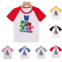 leijianwen1 xxPJ Masks 6 สีเด็กผ้าฝ้ายแท้ระบายอากาศเสื้อแขนสั้น เสื้อผ้าเด็ก การ์ตูนเด็กเสื้อยืด (90-140 เซนติเมตร)