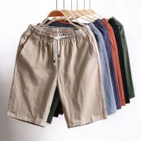 กางเกงขาสั้นผช Men Shorts Cotton Llinen Short Pants Drawstring Shorts Fashion Cropped Shorts With Back Pocket