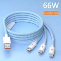 （A Boutique）☞สาย（A Boutique）USB ที่รวดเร็ว3 In 1 6A 66W สำหรับ Huawei/Honor แบบพกพาได้ Micro TypeC ข้อมูลการชาร์จสำหรับ iPhone 14 Samsung