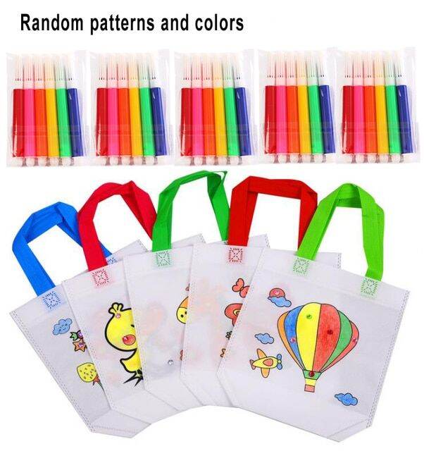 5-sets-diy-graffiti-bag-with-markers-handmade-painting-non-woven-bag-for-children-arts-crafts-color-filling-drawing-toy-gyh