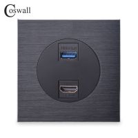COSMWall แผงโลหะอลูมิเนียมสีดำสุดหรู,พอร์ต2.0 HDMI ช่องเสียบ3.0ช่องเสียบปลั๊กไฟติดผนัง AC 110 ~ 250V