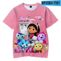 2022ฤดูร้อน Kawaii น่ารัก Gabbys บ้านตุ๊กตาเสื้อยืดเด็กเต็มสี3D T-Shrit สาวแขนสั้นเสื้อยืดผู้หญิง Raper สไตล์ด้านบน