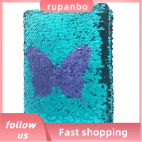 RUPANBO039392692สมุดงานรูปผีเสื้อขนาด8.55.5นิ้วประดับเลื่อมลายผีเสื้อสีน้ำเงินม่วงเก๋ไก๋สมุดโน้ตสำนักงานแบบพับได้