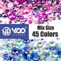 VDD 30g Size 3mm-10mm Half Round Color Pearls Resin Rhinestones Glue Flatback Beads Crafts Decoration