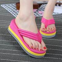 In the summer of 2023 new high with beach sandals flip-flops fashion lady wedge large base cloth slippers wholesale