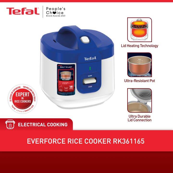 TEFAL Everforce Mechanical Rice Cooker 1.5L RK361165 (Blue) Lid Heating Technology, Ultra
