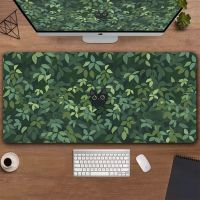 ✿❄ Cute Green Desk Mat Kawaii Black Cat Mousepad Aesthetic Plants Nature Laptop Rug Round Mousepad Large Gaming Deskmat mouse Pad