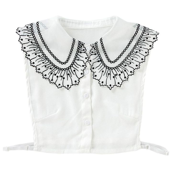 royal-style-cotton-fake-collar-shawl-wrap-hollow-out-floral-lace-ruffled-trim-necklace-pointed-triangle-lapel-blouse