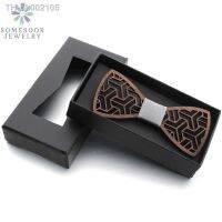 ▦❖ SOMESOOR Retro Dark Floral Wood Bowtie Unisex Hollow Carved Wooden Neck Ties Business Wedding Party Wear Bowknots For Men Gifts