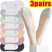 3pairs/lot Cotton Bottom Women Summer Thin Boat Sock Slippers Silicone Anti-Slip Ice Silk Socks Seamless Invisible Ankle Sock Socks Tights