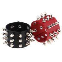 NCSW สามแถวหมุดแหลม STUD กว้าง Cuff พังก์หนังพียู Gothic สร้อยข้อมือหินของขวัญ